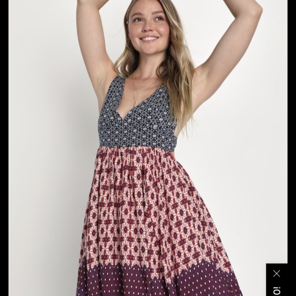 Lulu's Blue and Red Patchwork Mini Dress